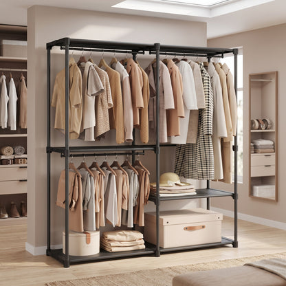 Freestanding Clothing Rack, Large Capacity Closet with 3 Hanging Rods and Shelves, for Bedroom, Black - image 5