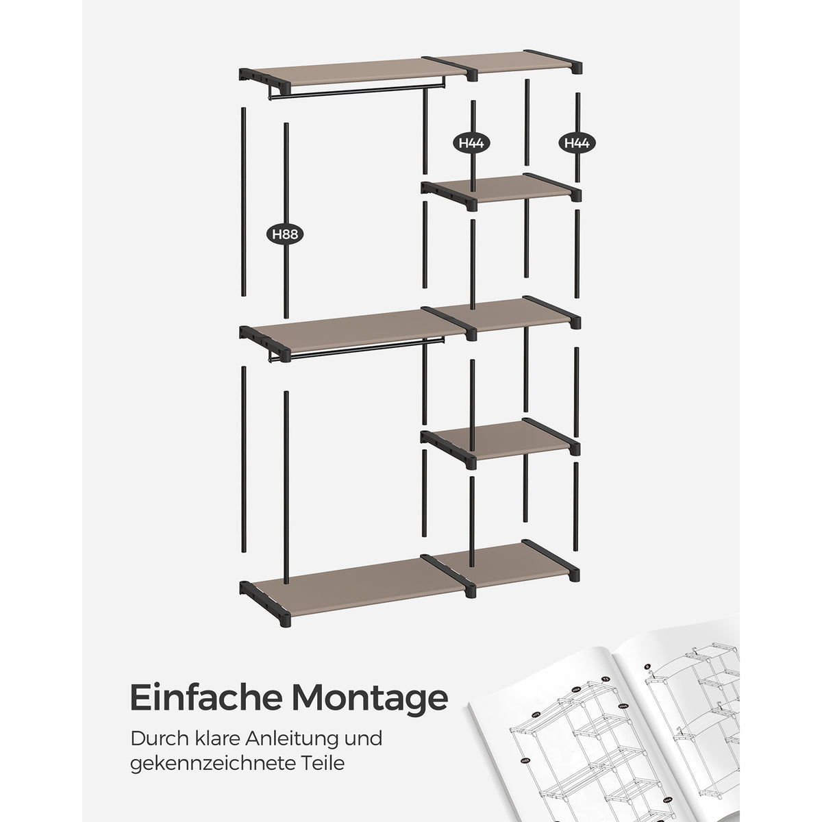 Open Wardrobe with 2 Hanging Rods & Shelves, Portable Closet Organizer for Bedroom/Laundry Room