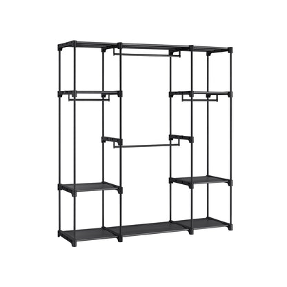 Freestanding Clothes Rack with Shelves, Hanging Rods