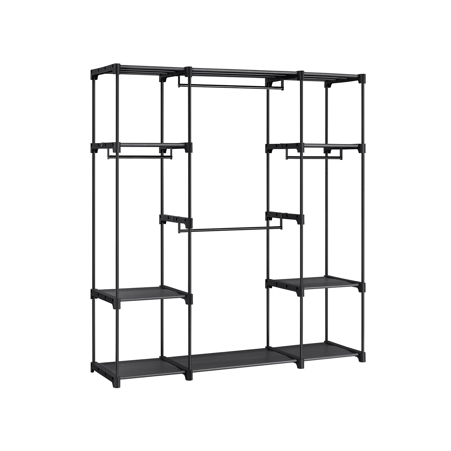 Freestanding Clothes Rack with Shelves, Hanging Rods