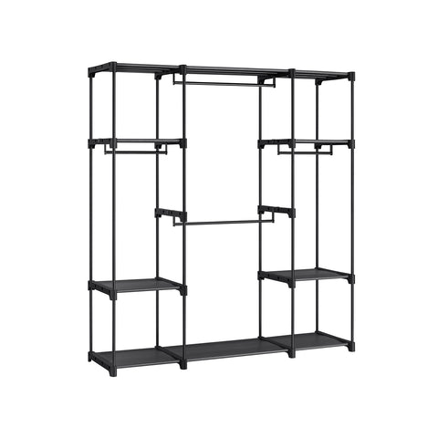 Freestanding Clothes Rack with Shelves, Hanging Rods