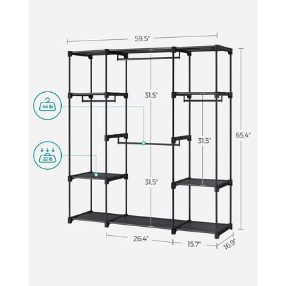 Freestanding Clothes Rack with Shelves, Hanging Rods