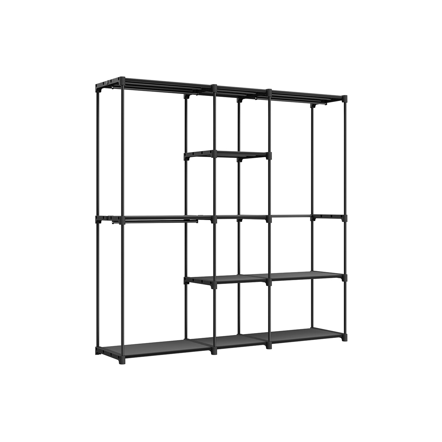 Freestanding Closet Organizer with Shelves, Hanging Rods