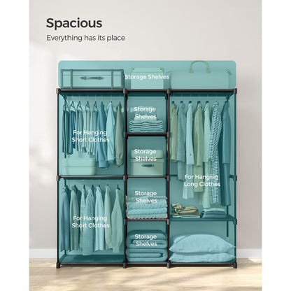 Freestanding Closet Organizer with Shelves, Hanging Rods