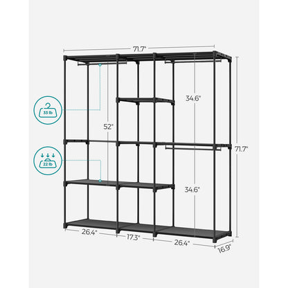 Freestanding Closet Organizer with Shelves, Hanging Rods