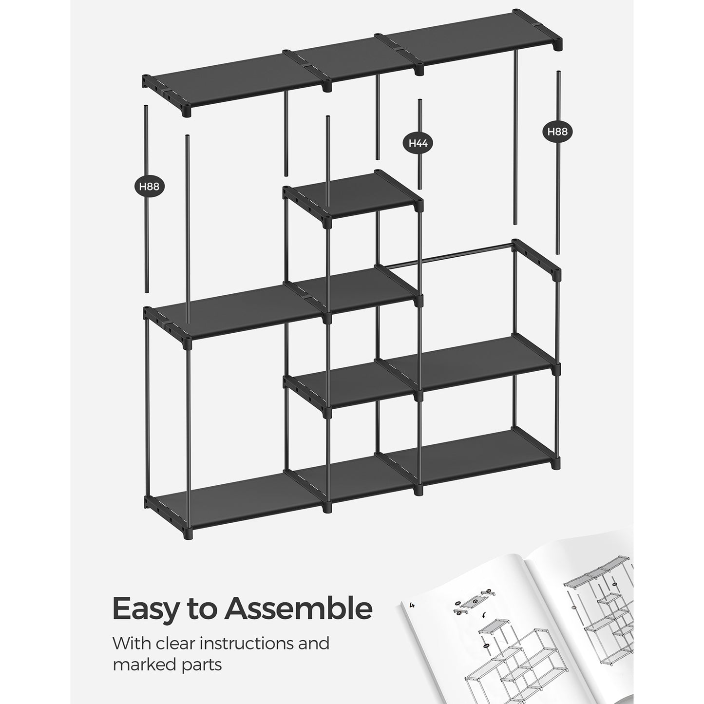 Freestanding Closet Organizer with Shelves, Hanging Rods