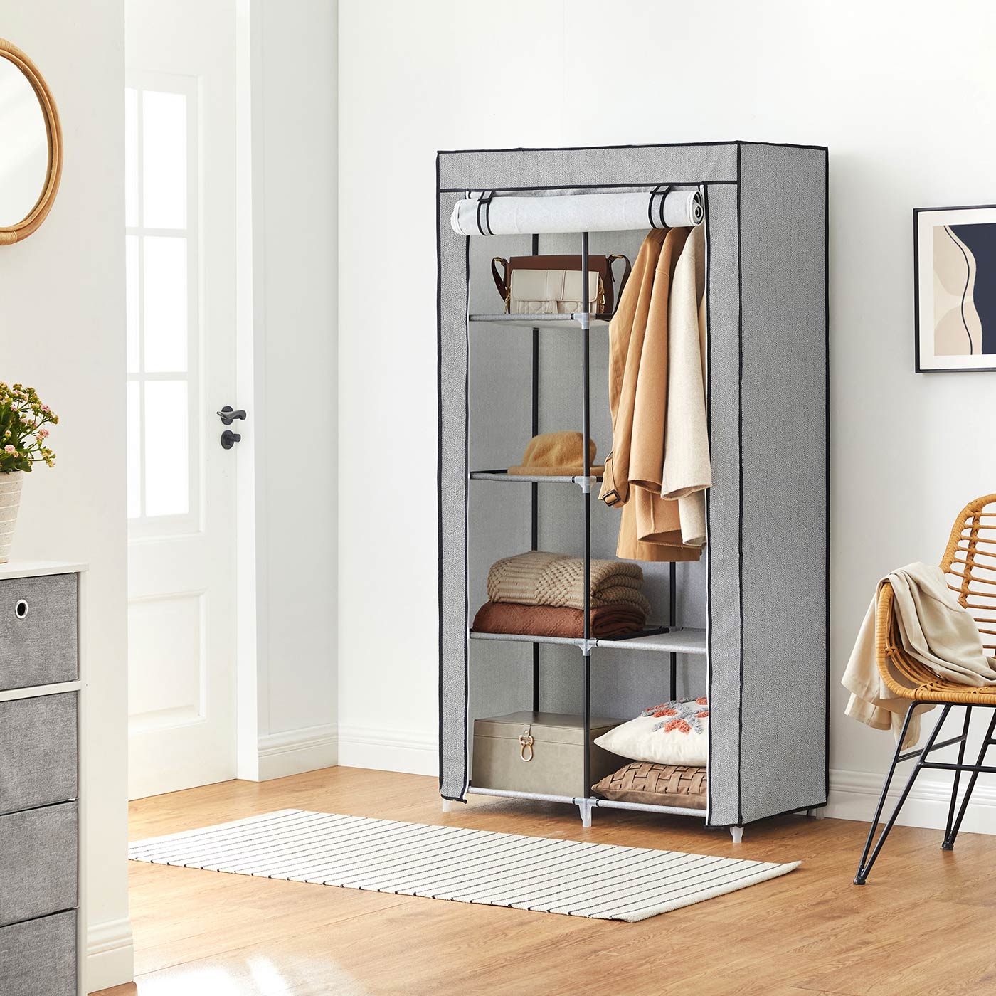 Grey Small Portable Closet with Metal Frame & Fabric Cover - image 3