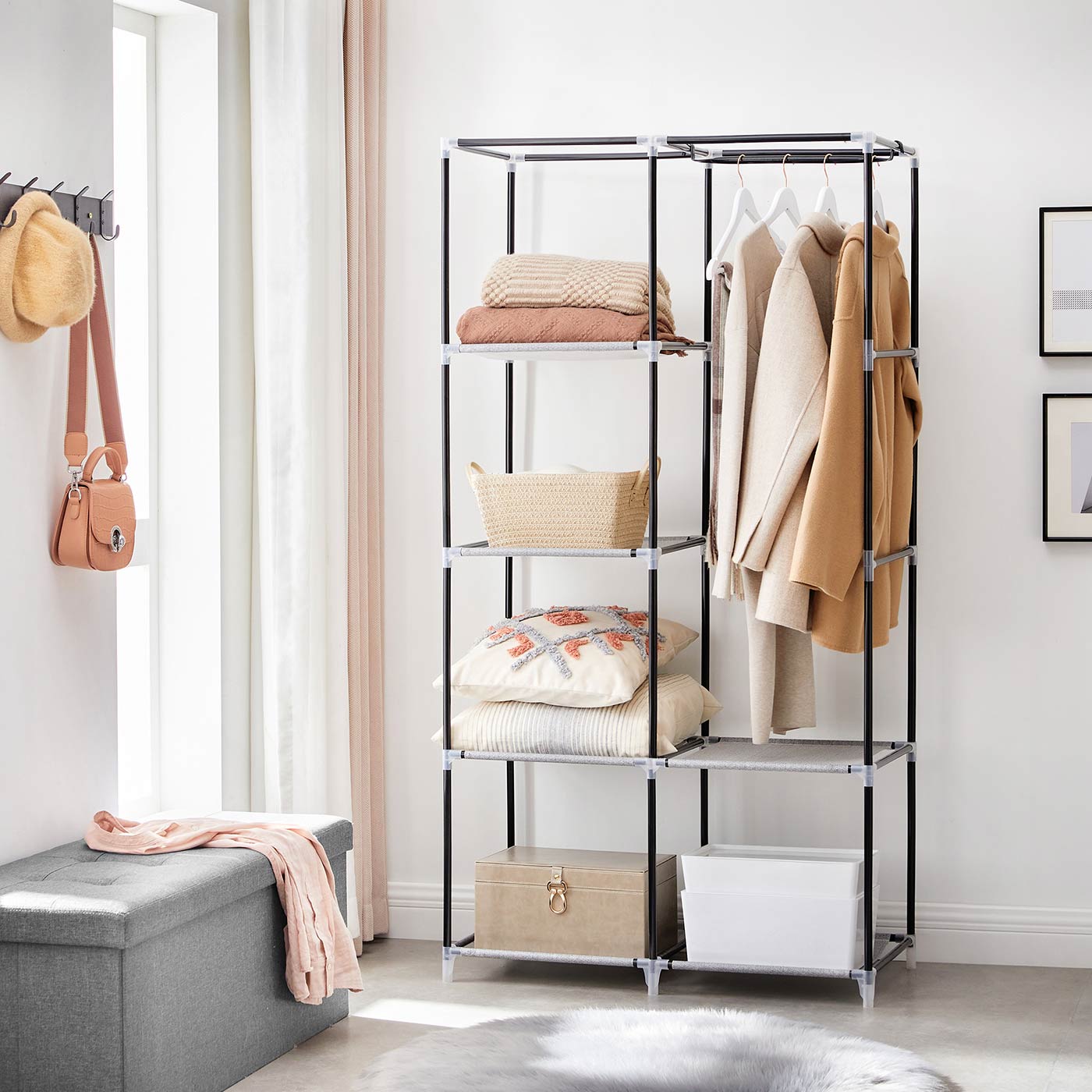 Grey Small Portable Closet with Metal Frame & Fabric Cover - image 4
