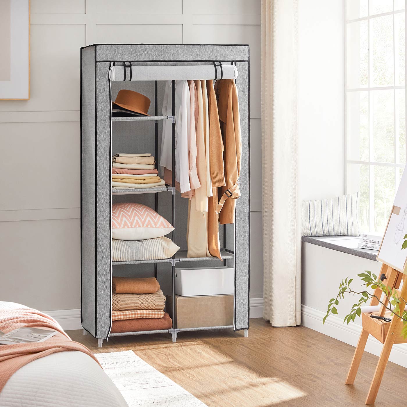 Grey Small Portable Closet with Metal Frame & Fabric Cover - image 6