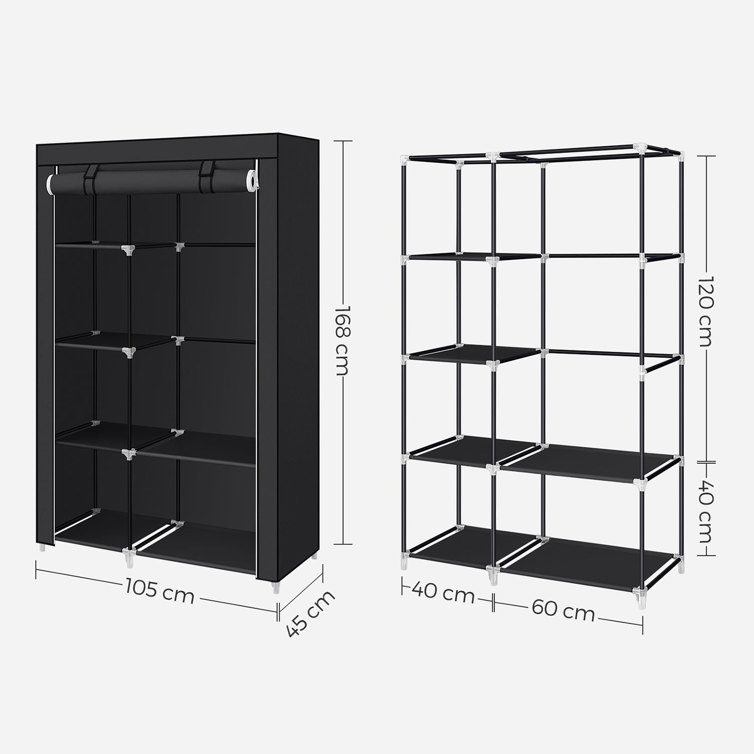 Black Portable Wardrobe with Fabric Cover - image 8