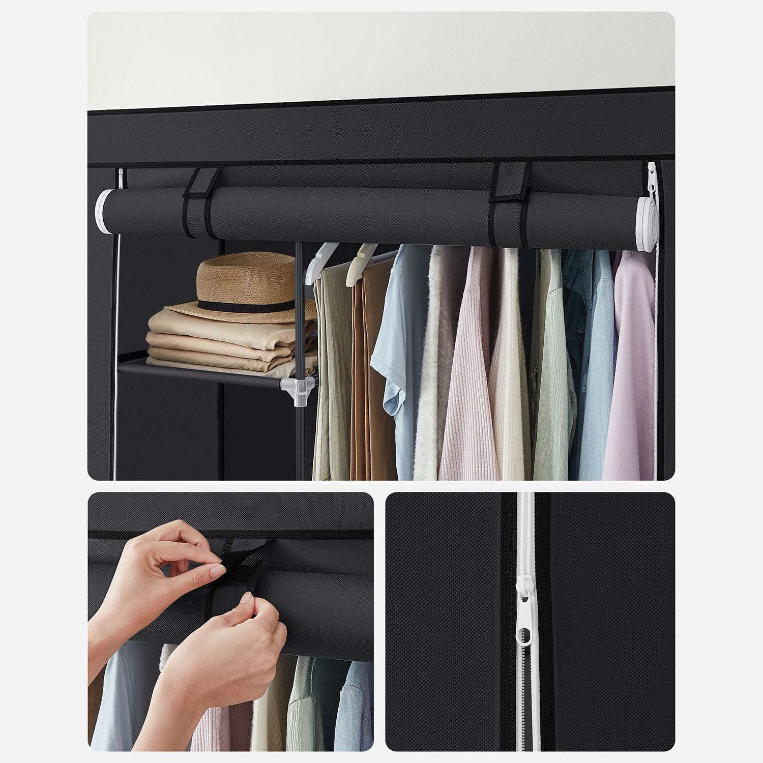 Black Portable Wardrobe with Fabric Cover - image 9
