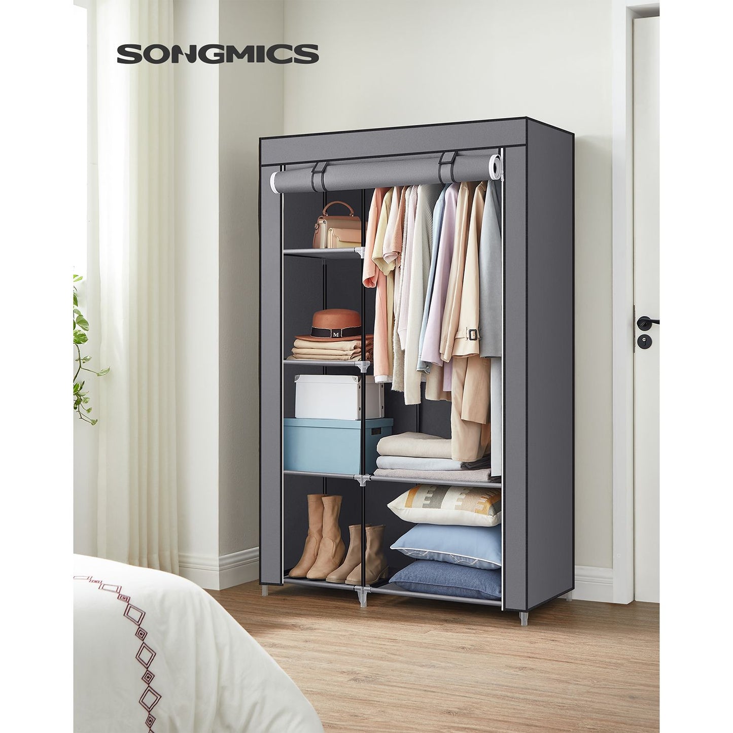 Black Portable Wardrobe with Fabric Cover - image 12