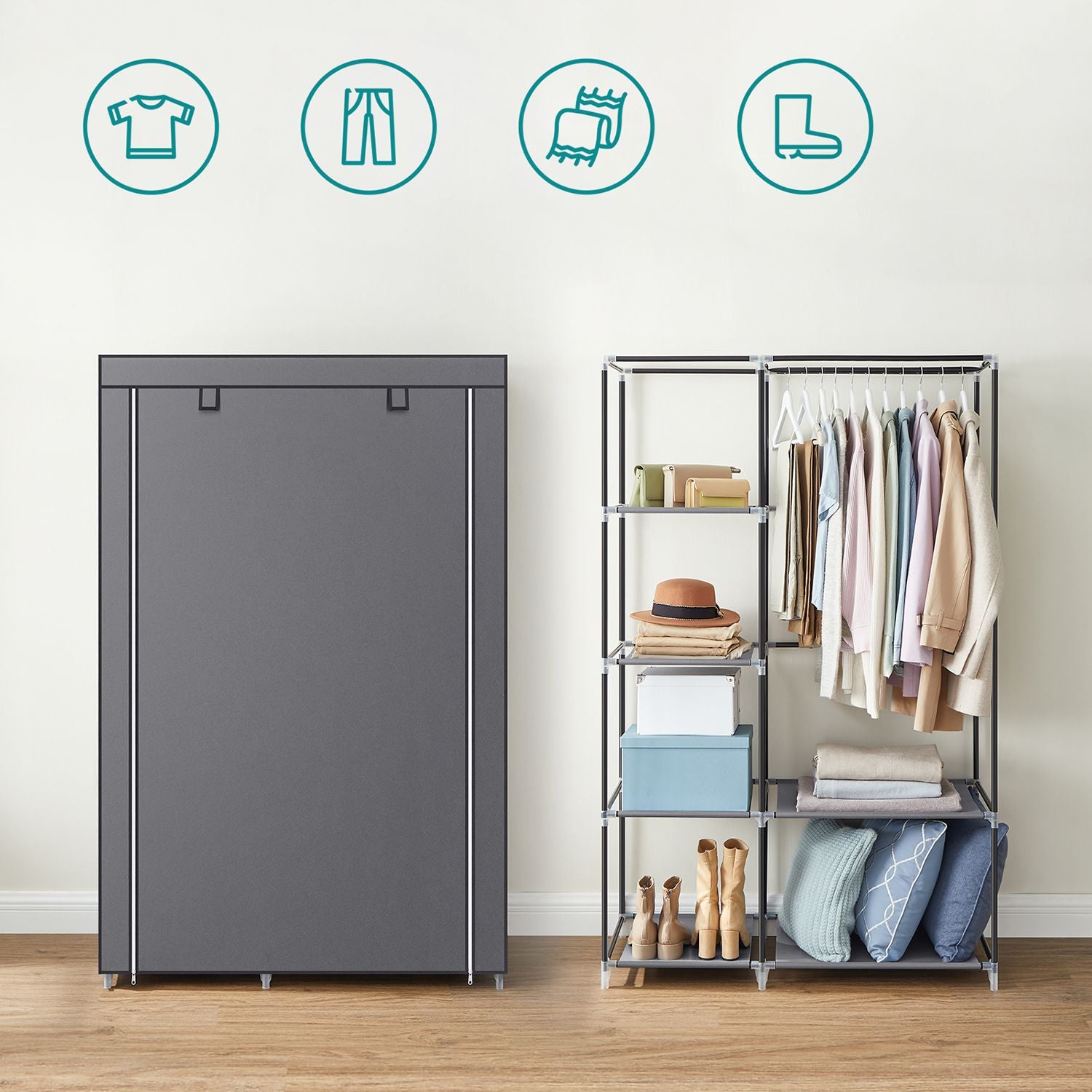 Black Portable Wardrobe with Fabric Cover - image 13