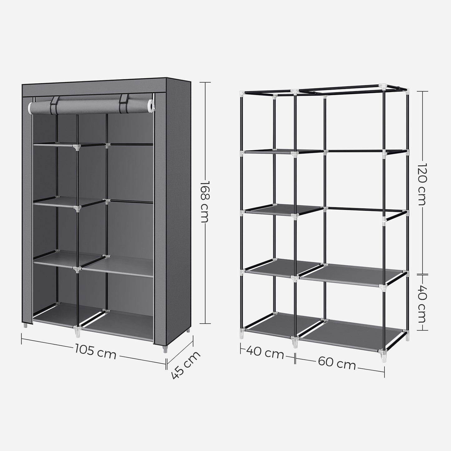 Black Portable Wardrobe with Fabric Cover - image 17