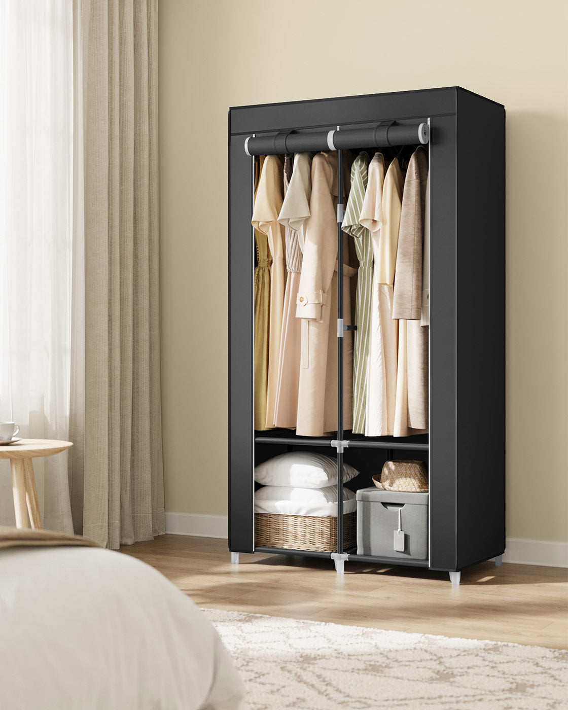 Portable Wardrobe with 3 Hanging Rails - image 24