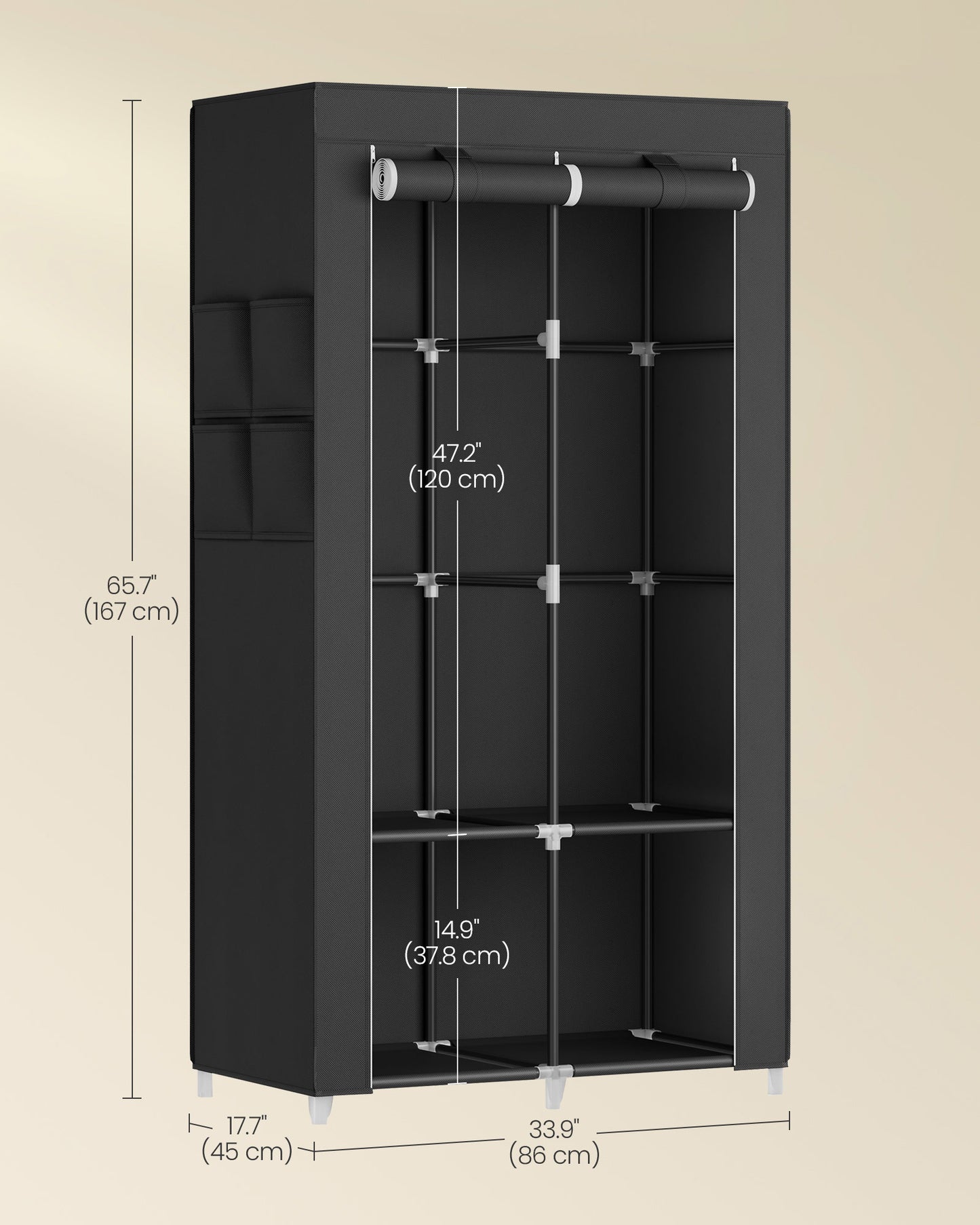 Portable Wardrobe with 3 Hanging Rails - image 28
