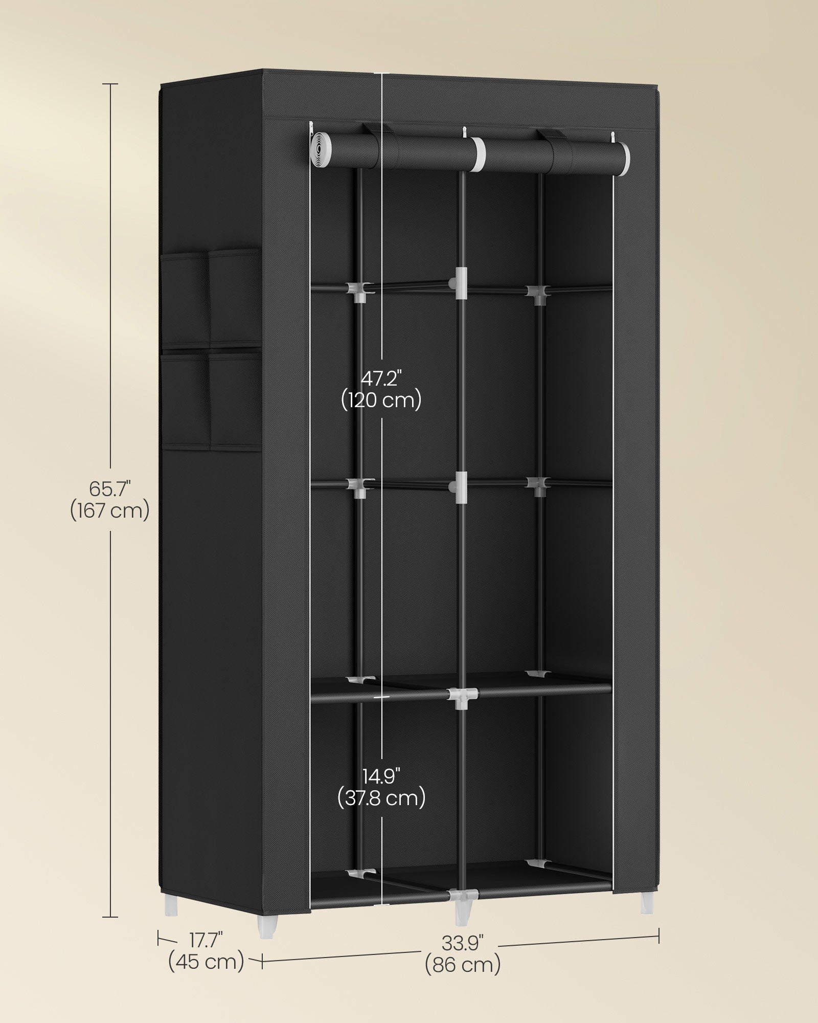 Portable Wardrobe with 3 Hanging Rails - image 28