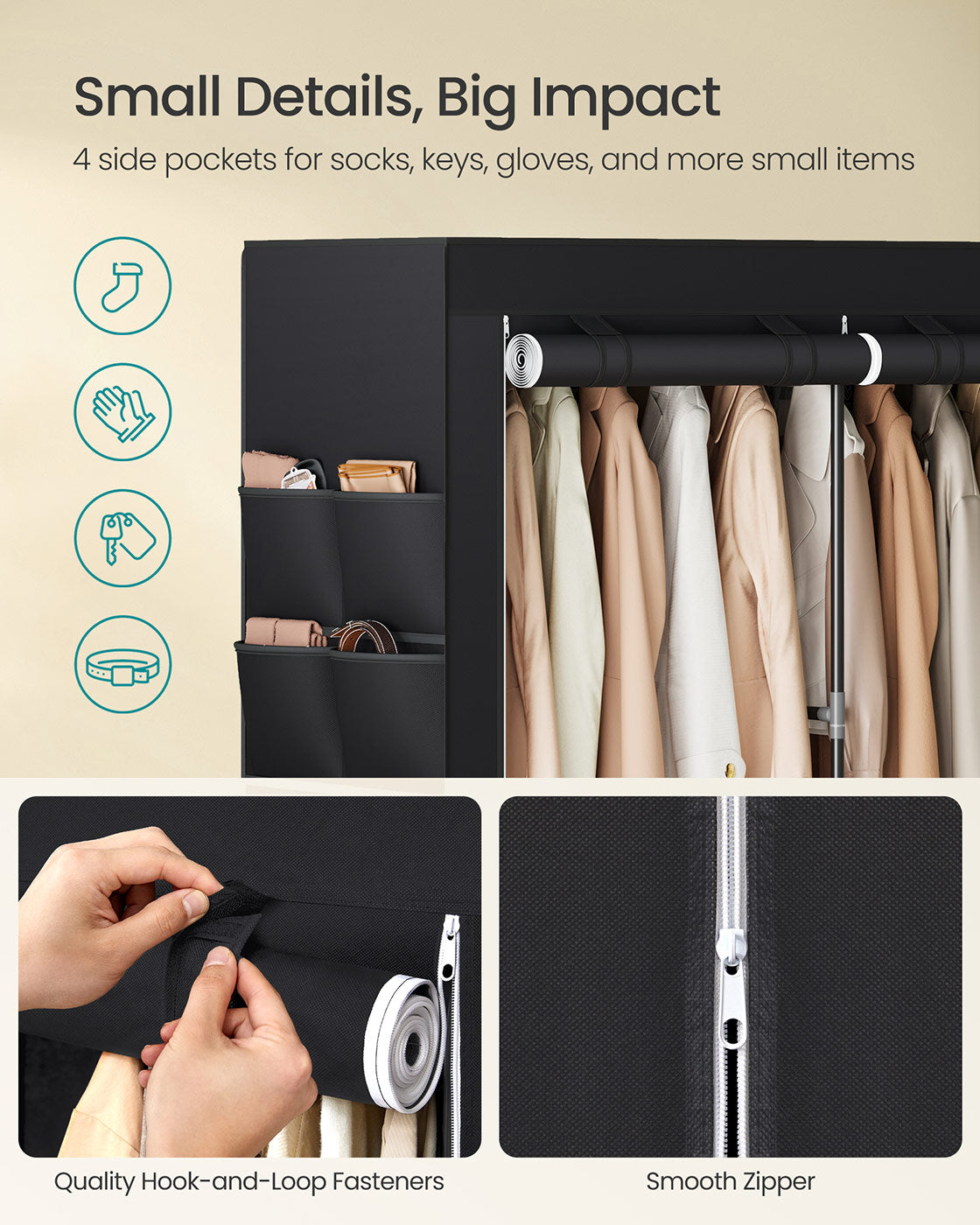 Portable Wardrobe with 3 Hanging Rails - image 29