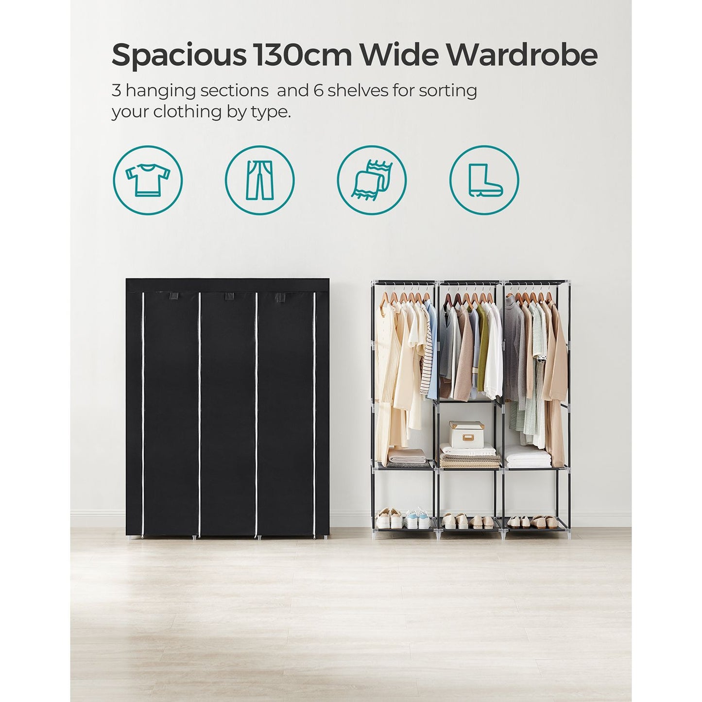 Portable Closet with 3 Hanging Rods