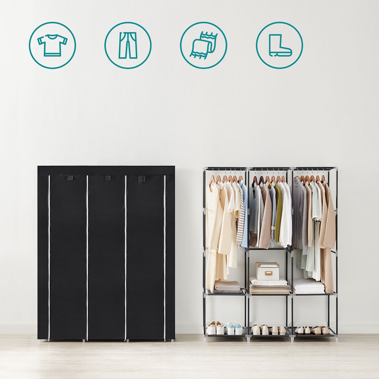 Portable Wardrobe with 3 Hanging Rails - image 4