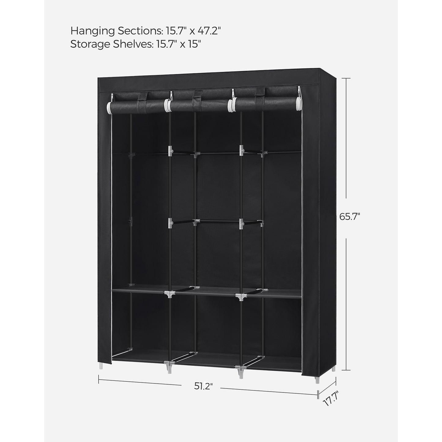 Portable Closet with 3 Hanging Rods