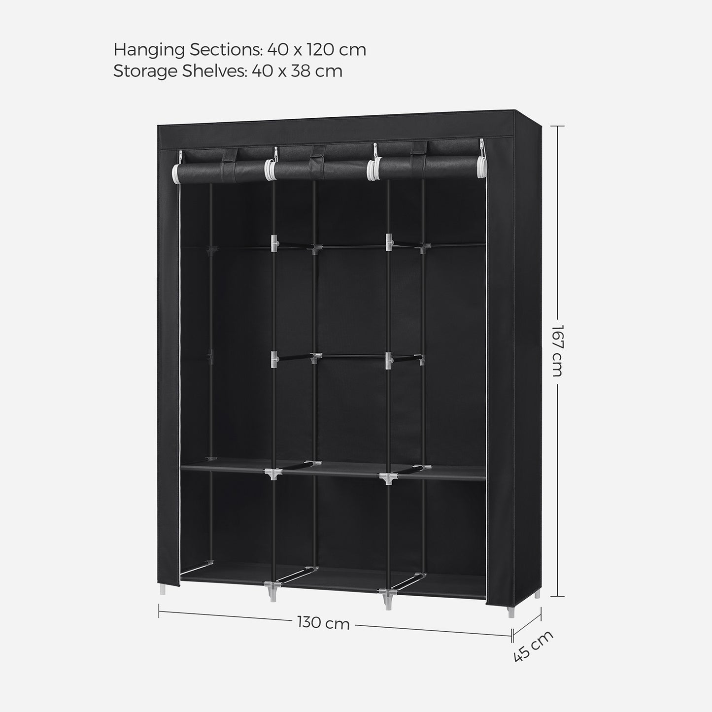 Portable Wardrobe with 3 Hanging Rails - image 9