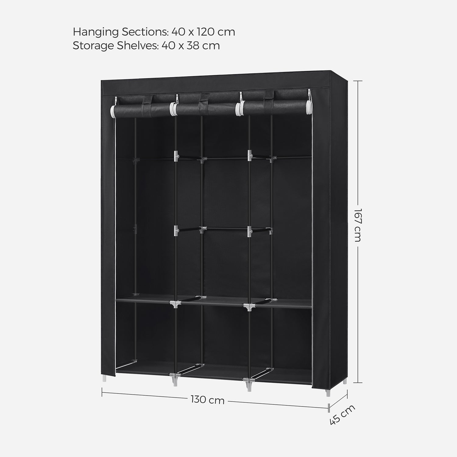 Portable Wardrobe with 3 Hanging Rails - image 9