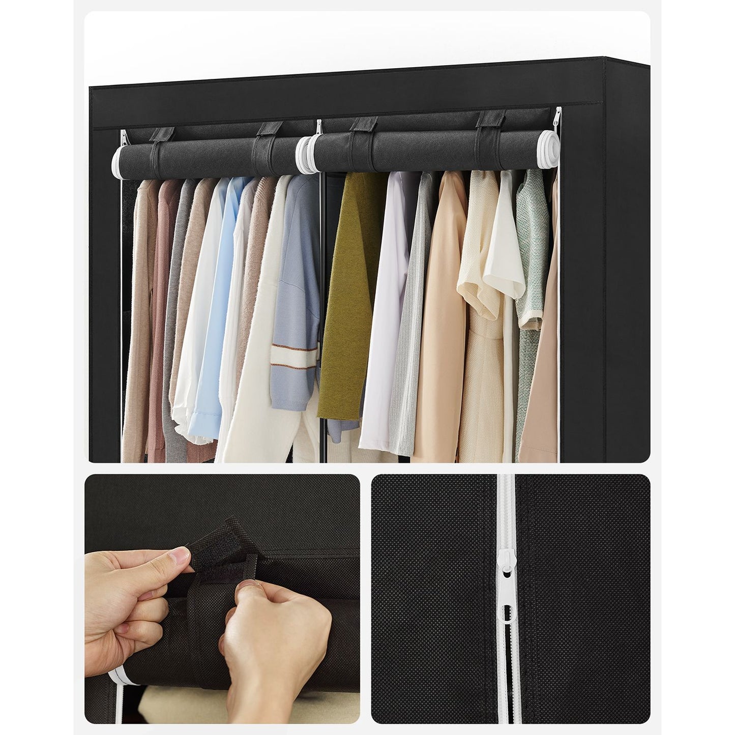 Portable Closet with 3 Hanging Rods