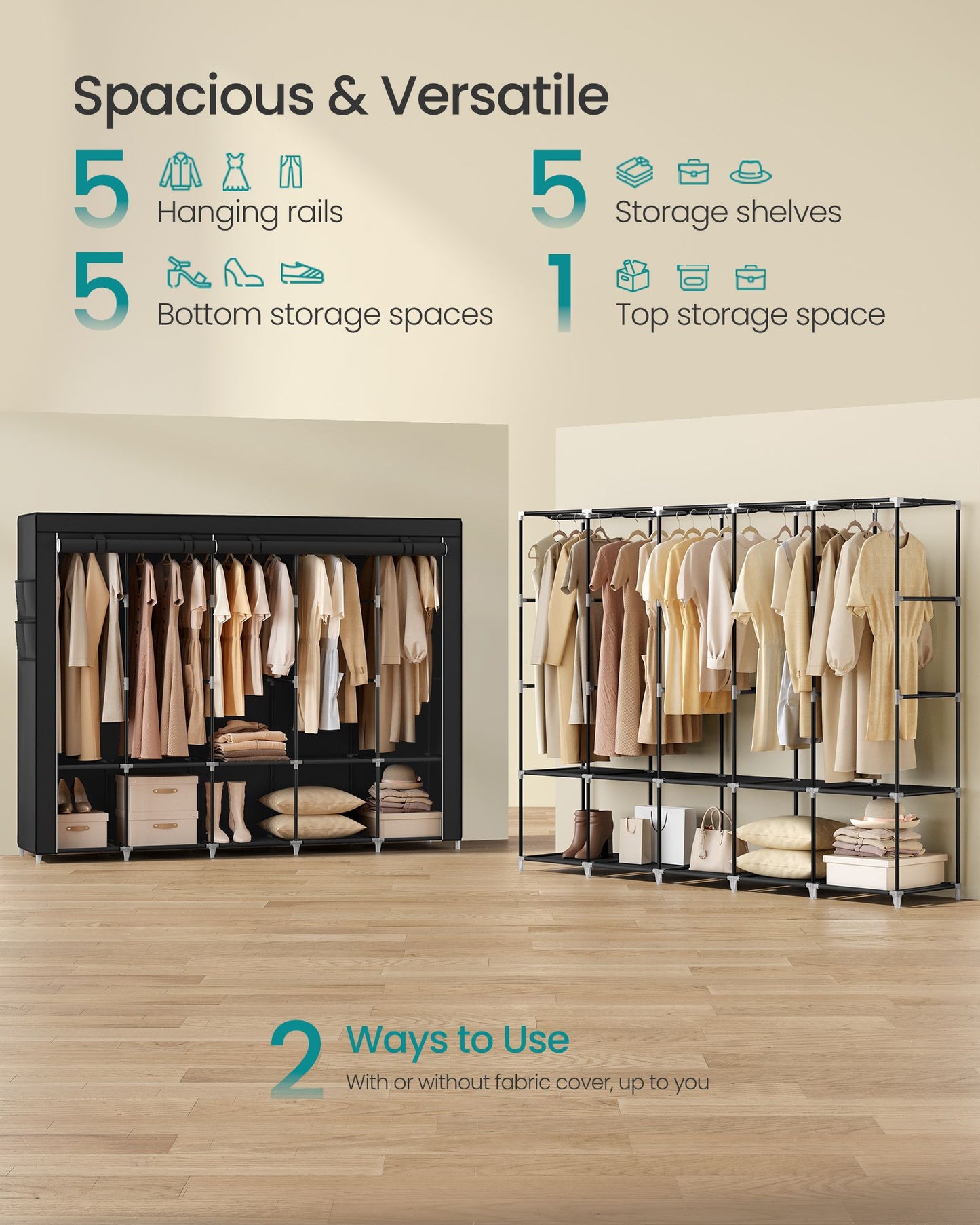 Wardrobe Closet Organizer with Cover