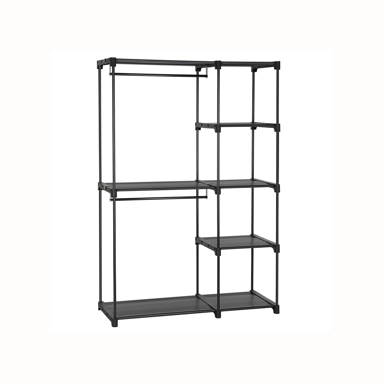 Freestanding Closet Organizer with Shelves, Hanging Rods