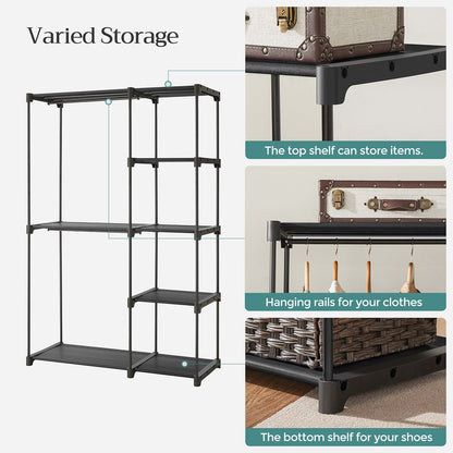 Freestanding Closet Organizer with Shelves, Hanging Rods