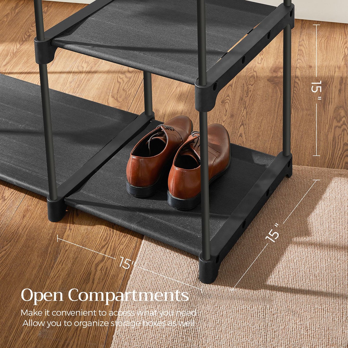 Freestanding Closet Organizer with Shelves, Hanging Rods