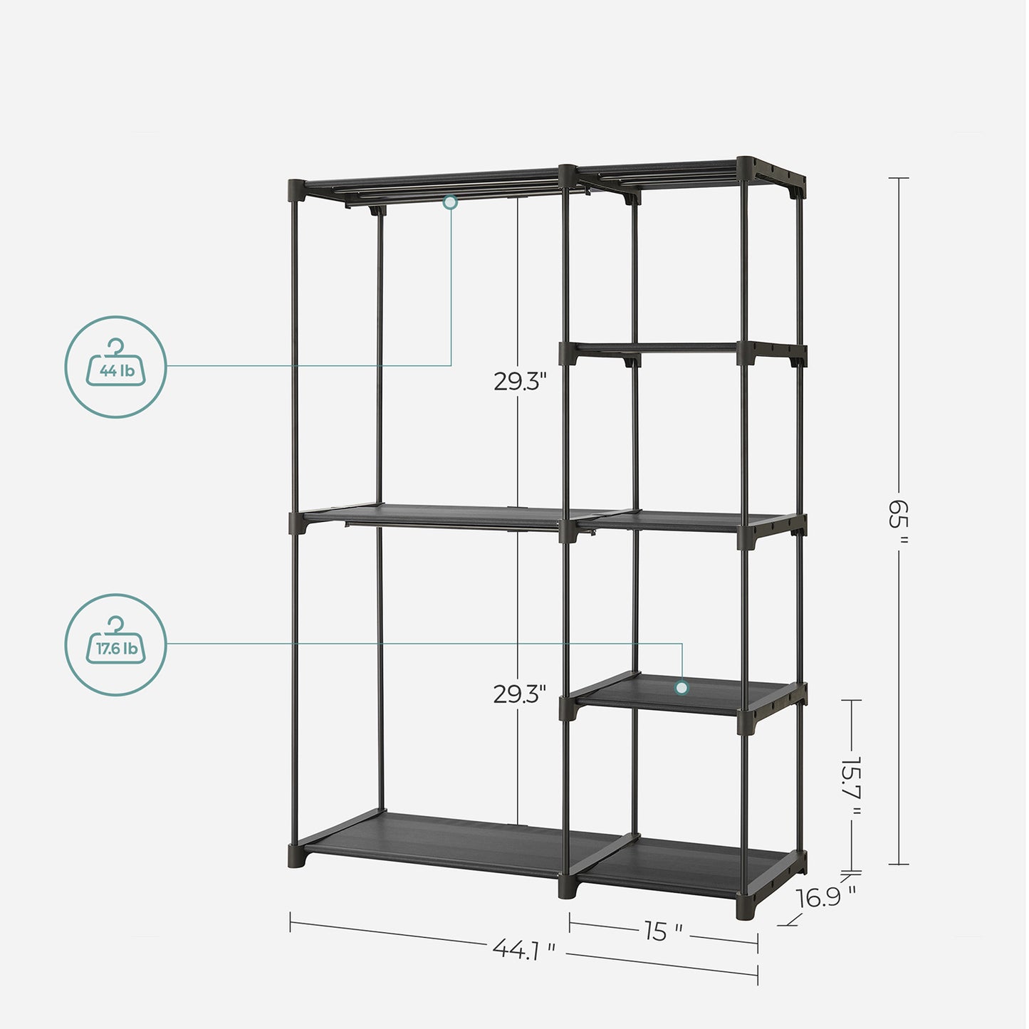 Freestanding Closet Organizer with Shelves, Hanging Rods