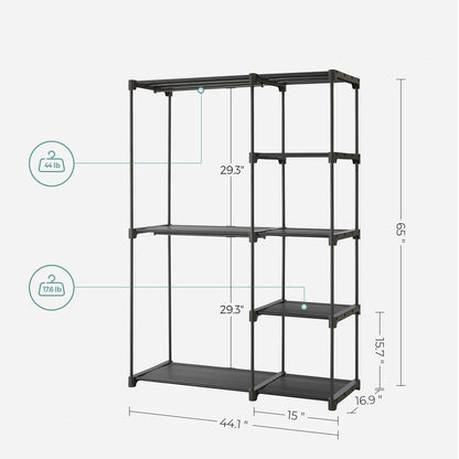Freestanding Closet Organizer with Shelves, Hanging Rods