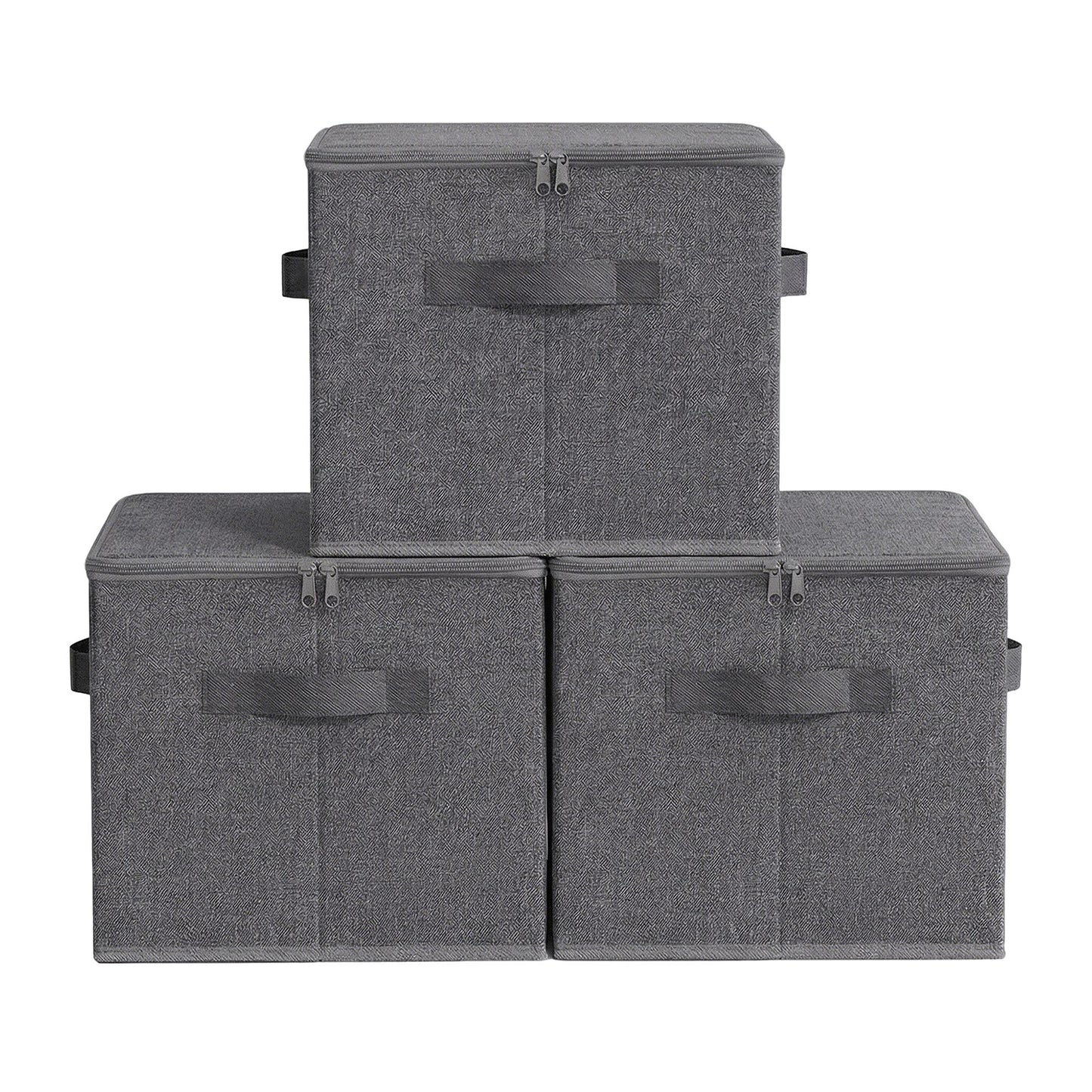 Set of 3 Foldable Storage Boxes with Lids and Handles, Non-Woven Clothes Organiser Baskets - image 1