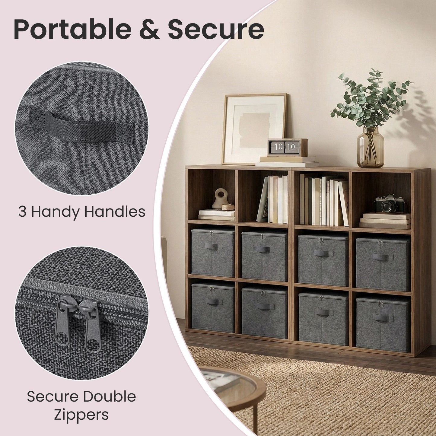 Set of 3 Foldable Storage Boxes with Lids and Handles, Non-Woven Clothes Organiser Baskets - image 6
