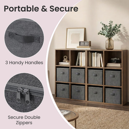 Set of 3 Foldable Storage Boxes with Lids and Handles, Non-Woven Clothes Organiser Baskets - image 6