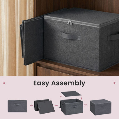 Set of 3 Foldable Storage Boxes with Lids and Handles, Non-Woven Clothes Organiser Baskets - image 7