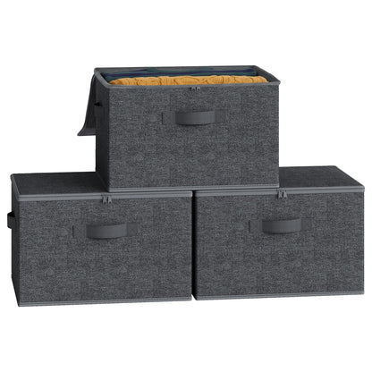 Set of 3 Foldable Storage Boxes with Lids and Handles, Non-Woven Clothes Organiser Baskets