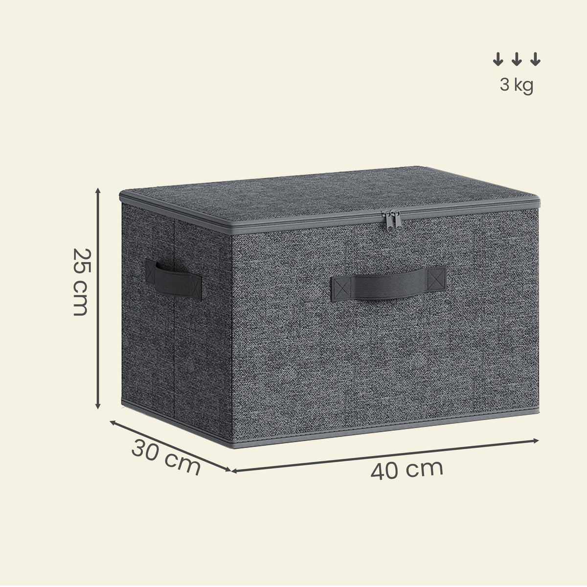 Set of 3 Foldable Storage Boxes with Lids and Handles, Non-Woven Clothes Organiser Baskets