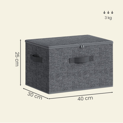 Set of 3 Foldable Storage Boxes with Lids and Handles, Non-Woven Clothes Organiser Baskets