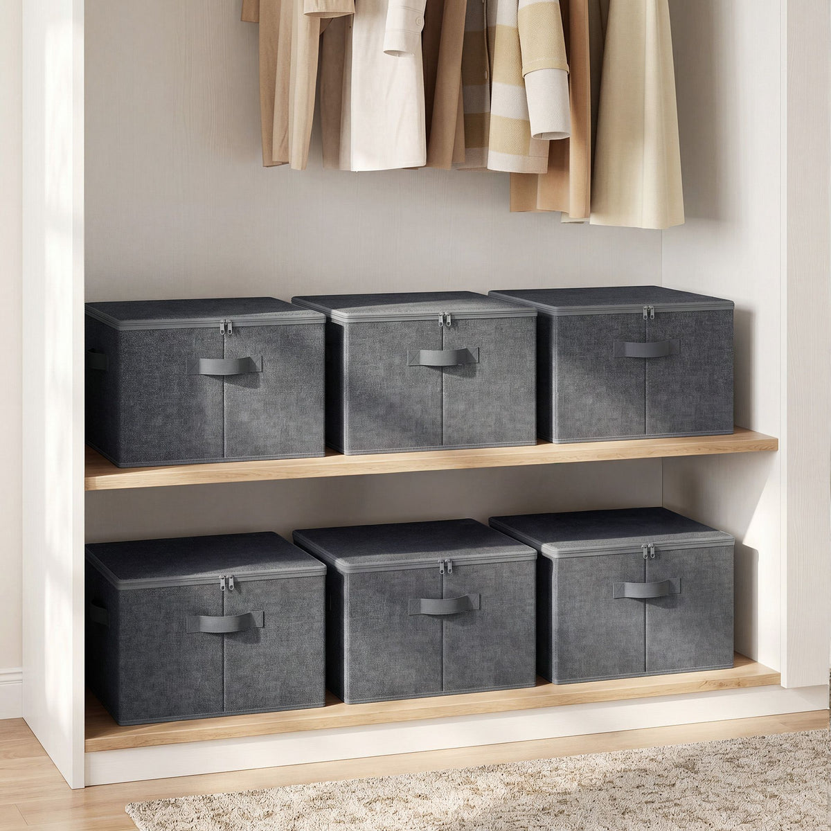 Set of 3 Foldable Storage Boxes with Lids and Handles, Non-Woven Clothes Organiser Baskets