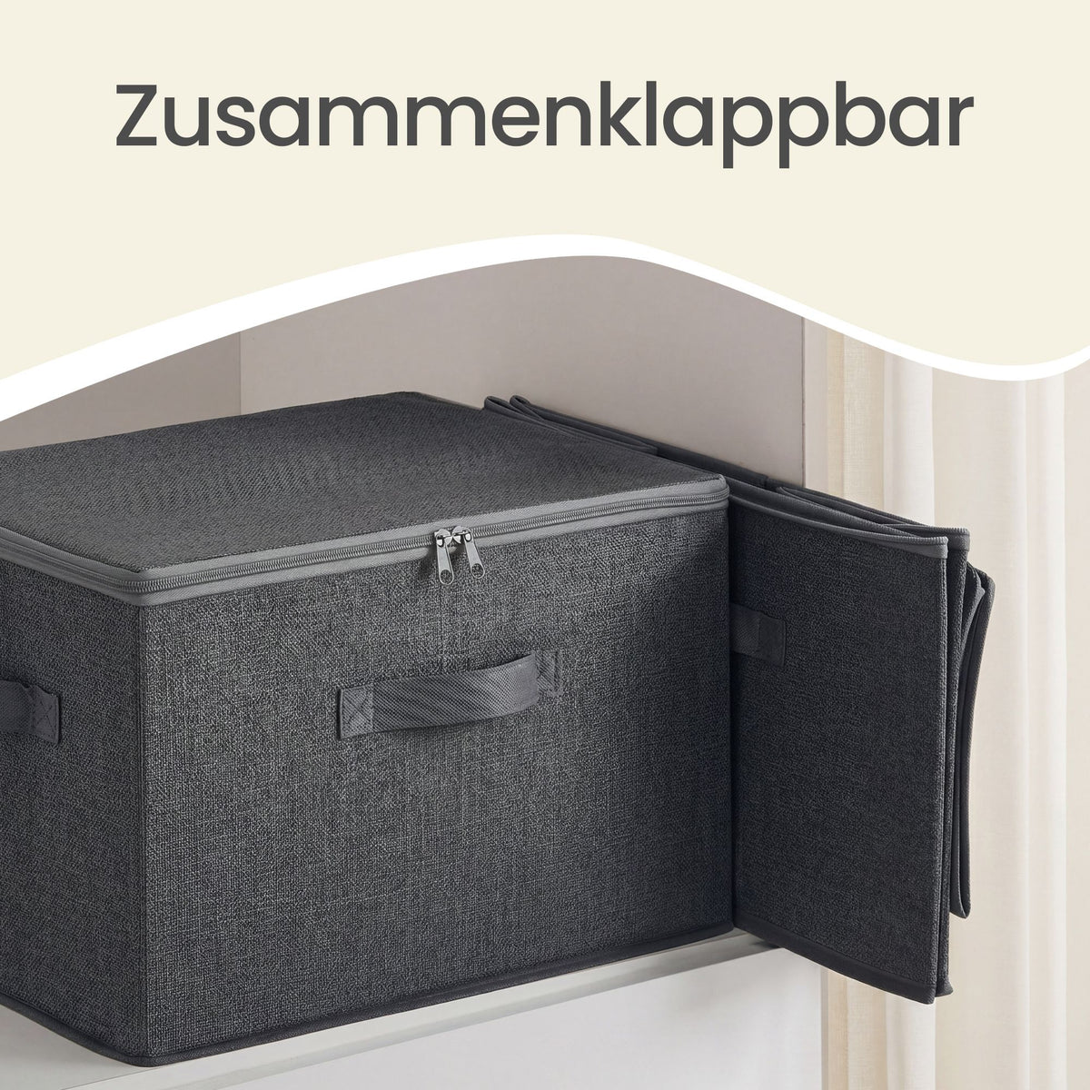 Set of 3 Foldable Storage Boxes with Lids and Handles, Non-Woven Clothes Organiser Baskets