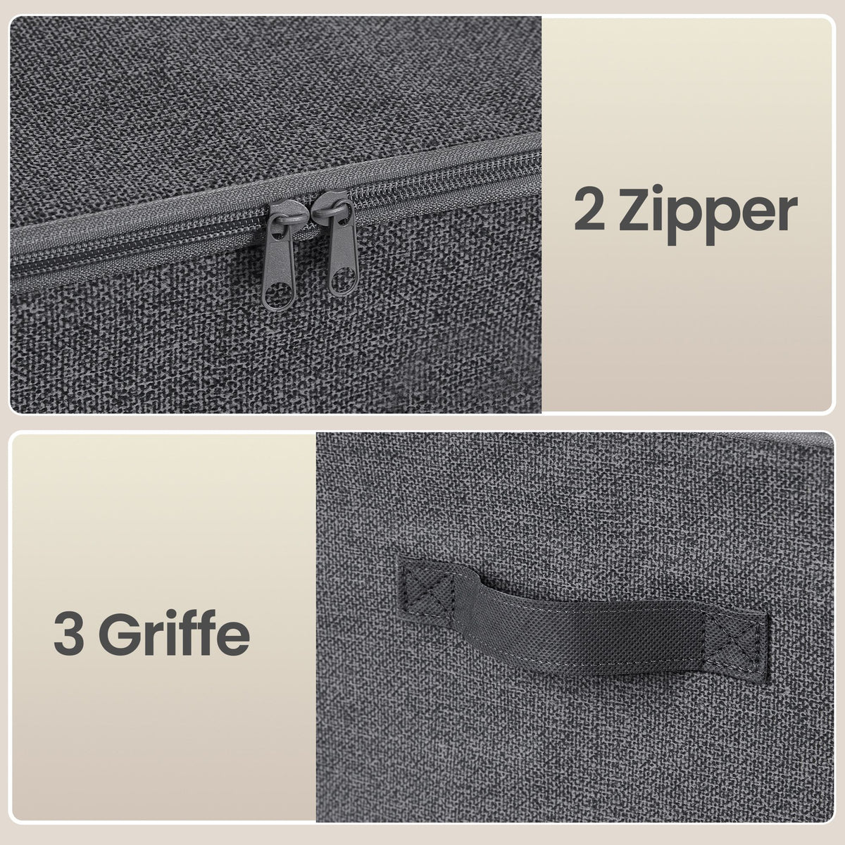 Set of 3 Foldable Storage Boxes with Lids and Handles, Non-Woven Clothes Organiser Baskets