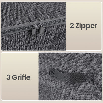 Set of 3 Foldable Storage Boxes with Lids and Handles, Non-Woven Clothes Organiser Baskets