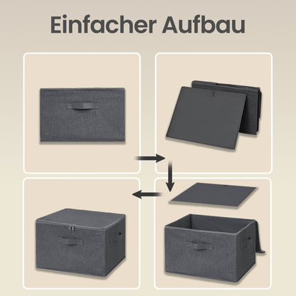 Set of 3 Foldable Storage Boxes with Lids and Handles, Non-Woven Clothes Organiser Baskets