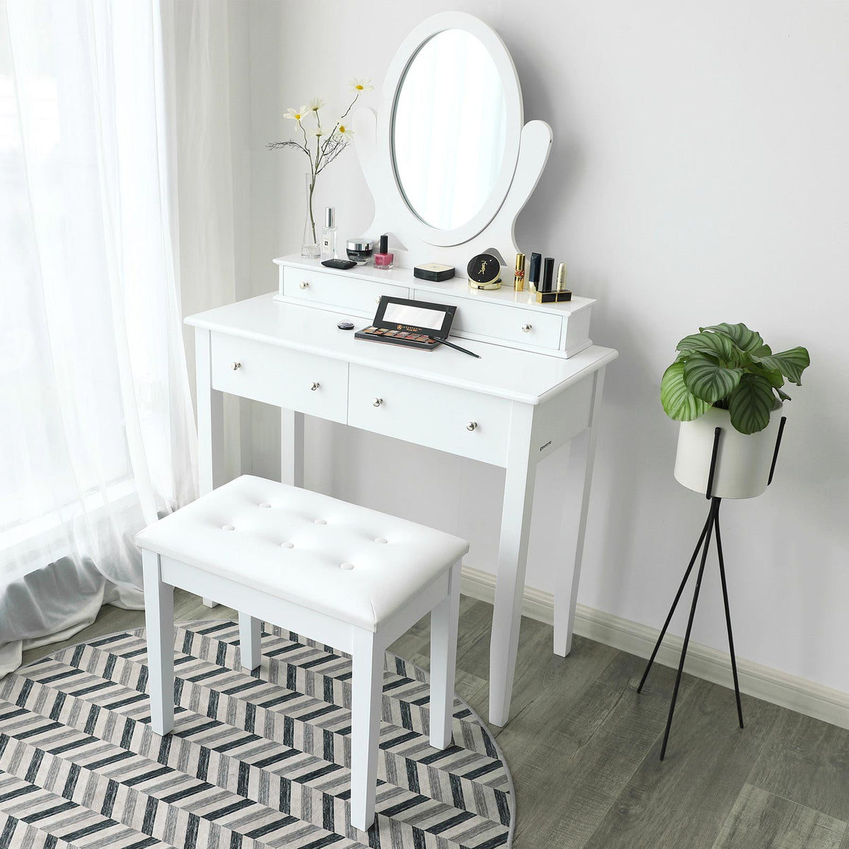 Padded Wooden Piano Vanity Bench Stool with Music Storage