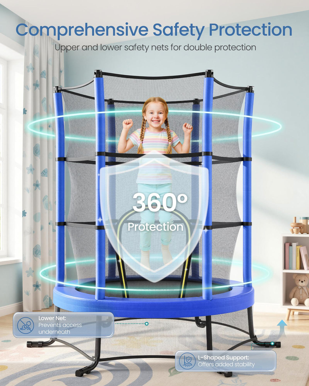 6 ft Kids Trampoline with Enclosure, Safety Net, Mini Small Fitness Trampoline for Kids Children Toddler - image 5