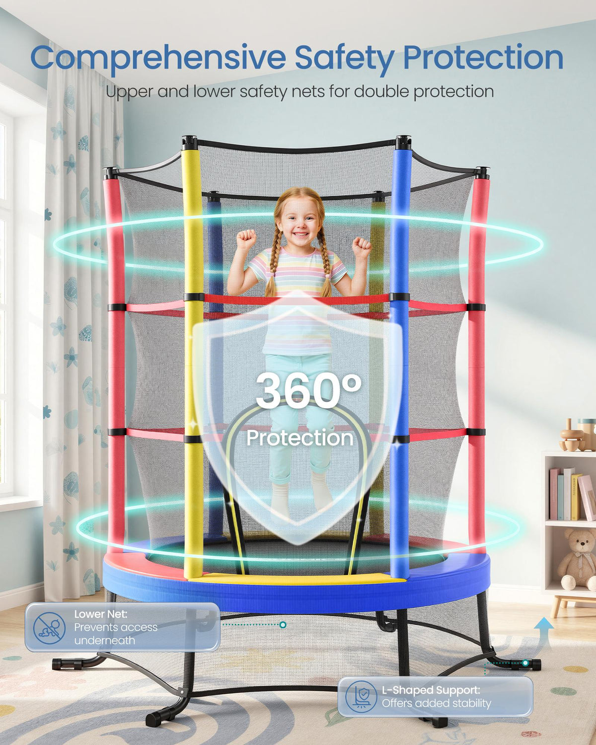6 ft Kids Trampoline with Enclosure, Safety Net, Mini Small Fitness Trampoline for Kids Children Toddler - image 12