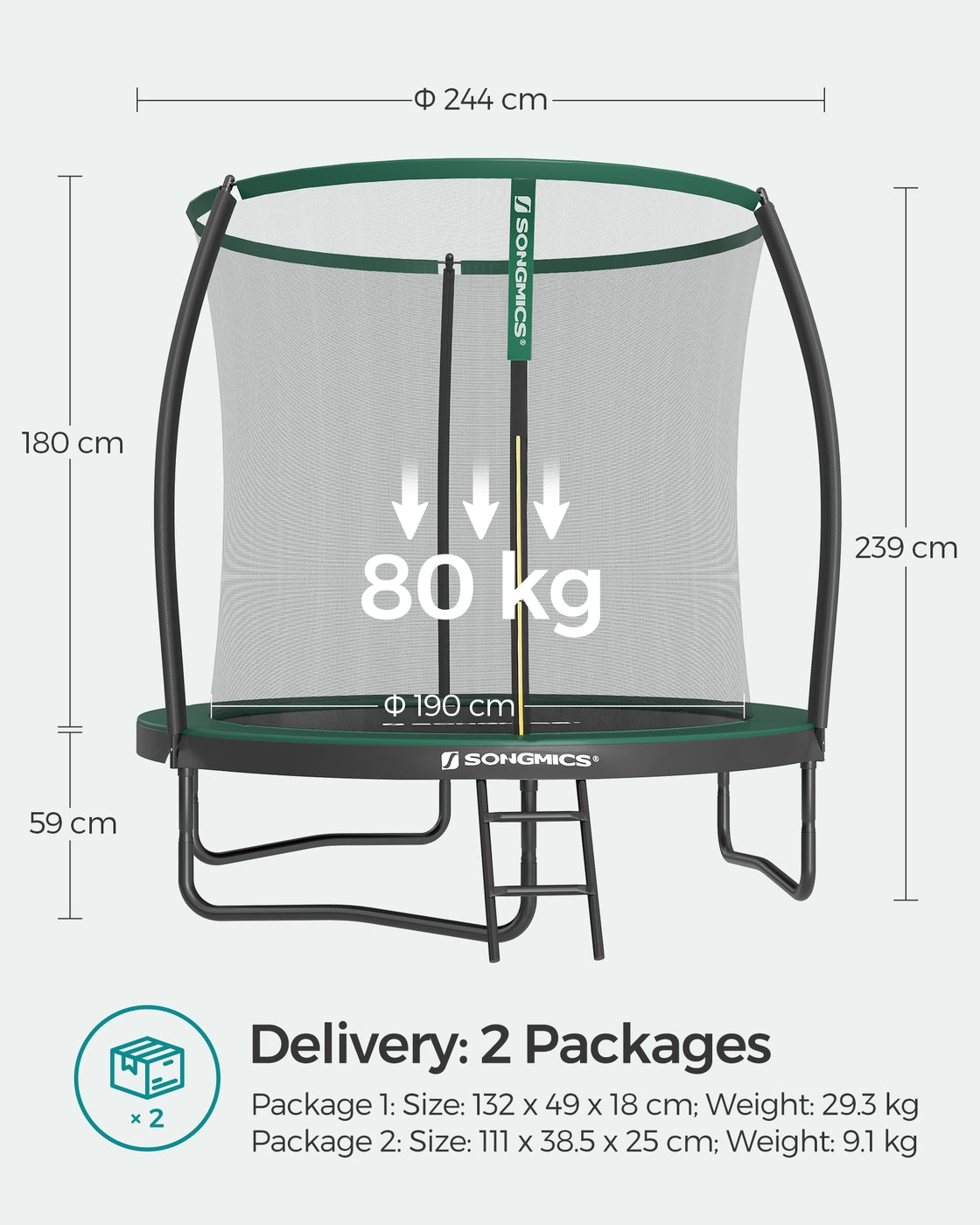 Children’s Trampoline with Safety Net, Ladder, 180 cm High, Blue - image 35
